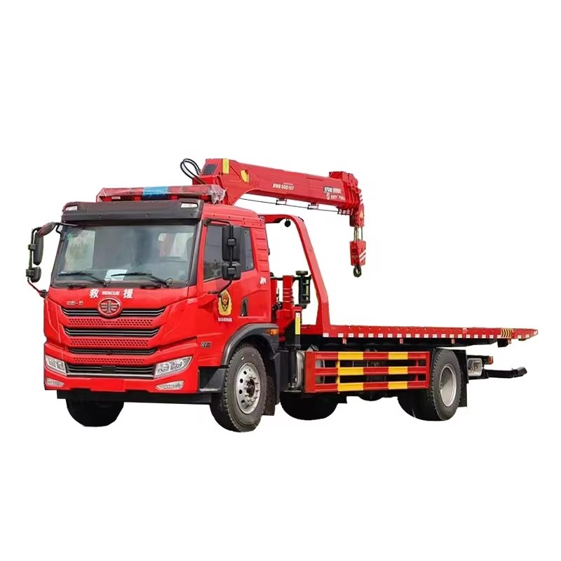 Faw Flatbed Truck Montado Guindaste Rollback Wrecker Truck Com Guindaste 8Ton Para Resgate De Emerg&