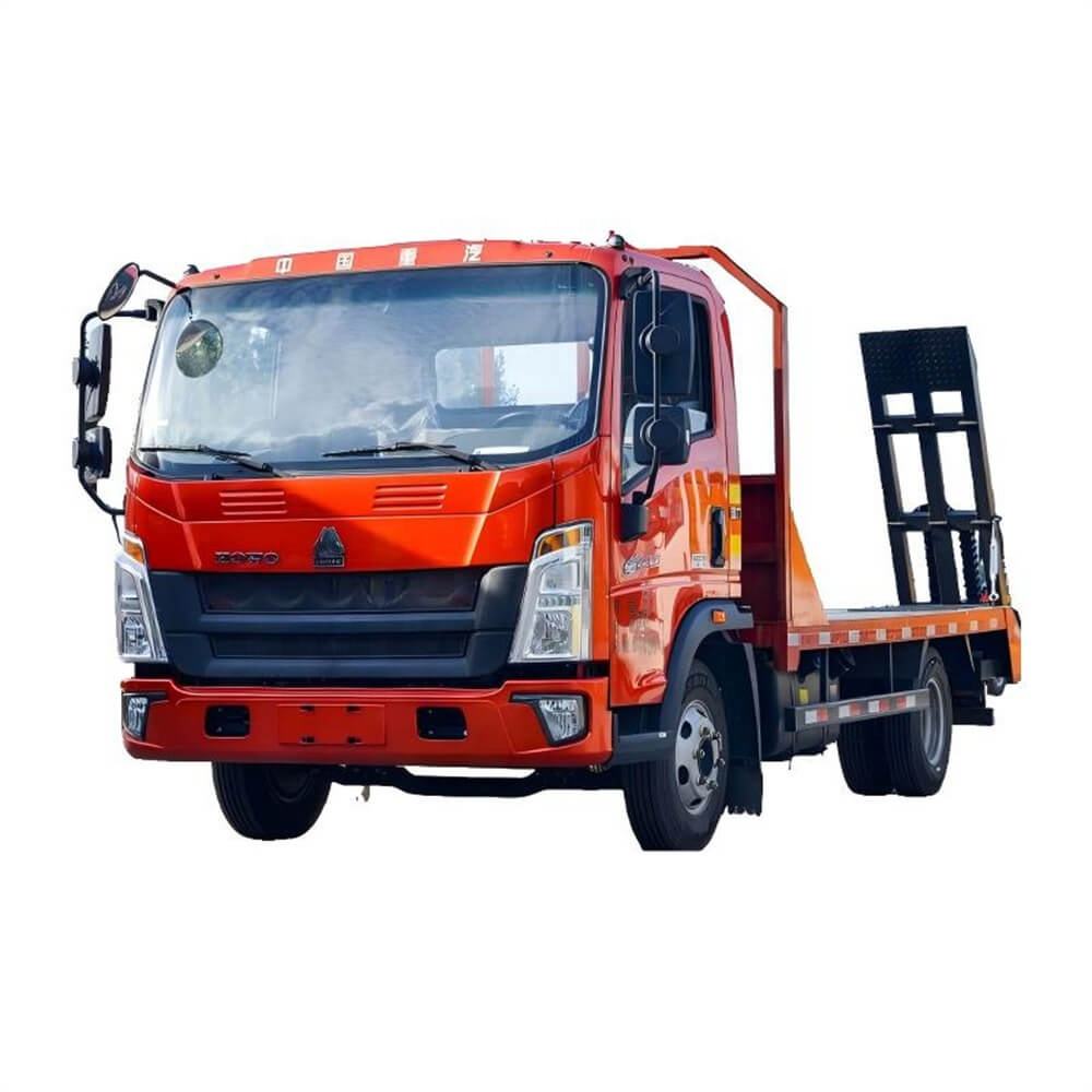 Um Caminh&atilde;o HOWo Leve Com Uma Escada Traseira Para O Transporte De Escavadoras Pequenas